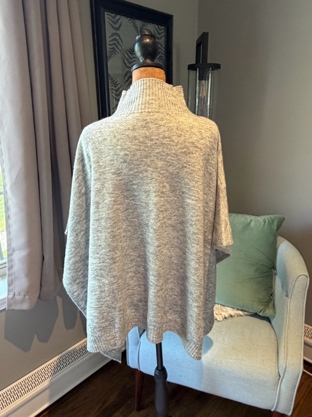 LOFT Gray Button-Shoulder Poncho Sweater - Picture 3 of 3